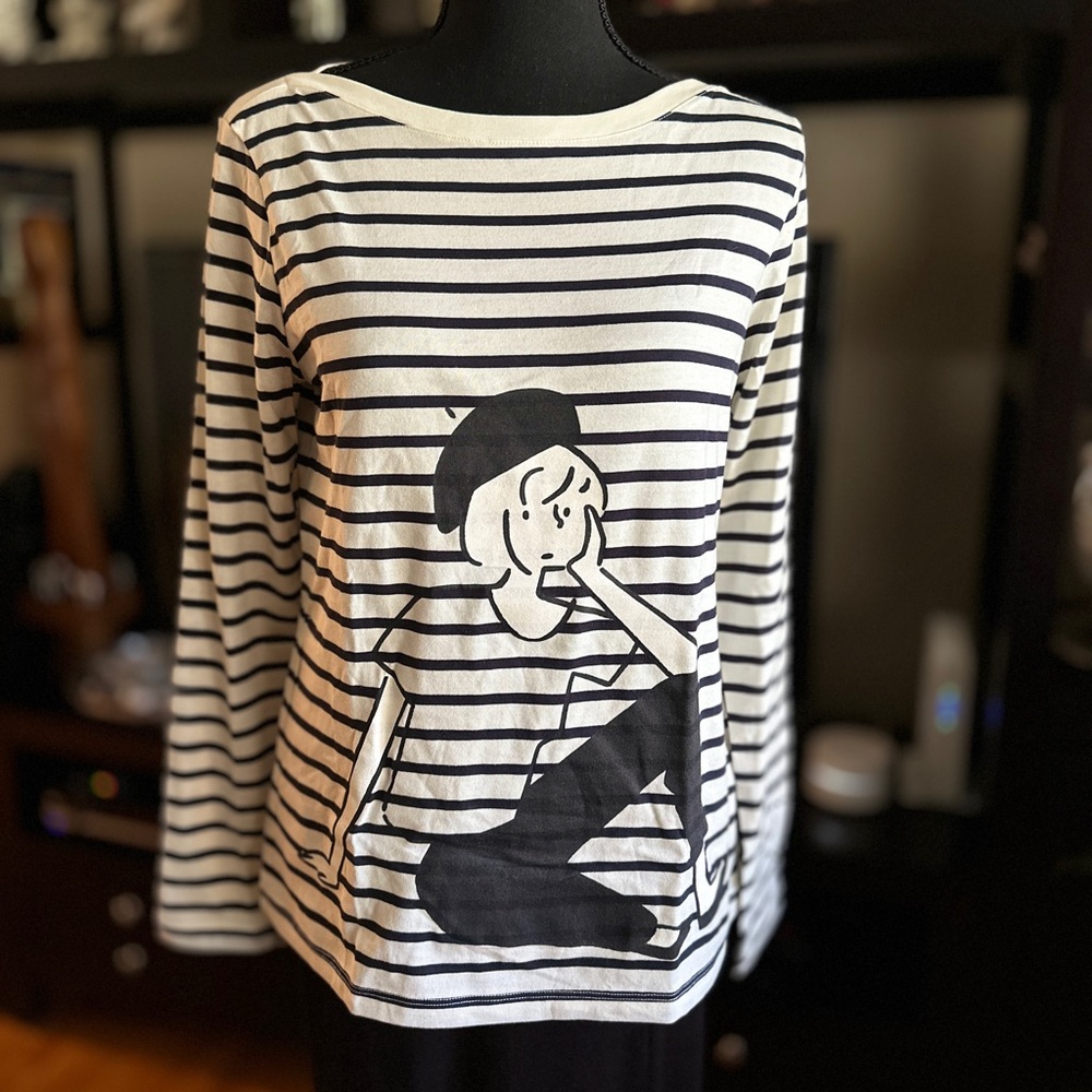 Petit Bateau Black and White Striped Shirt Medium